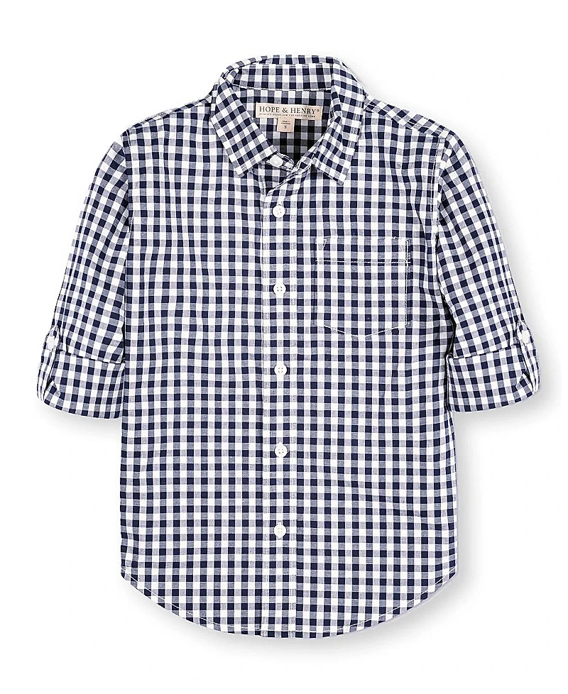 Hope & Henry Boys' Organic Long Sleeve Stretch Poplin Roll-Up Button Down Shirt - Baby, Little Kid