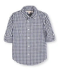 Hope & Henry Boys' Organic Long Sleeve Stretch Poplin Roll-Up Button Down Shirt - Baby, Little Kid