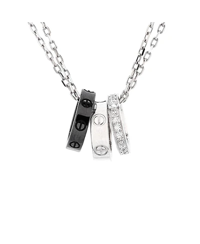 Pre-Owned Cartier Love 3 Ring Pendant Necklace 18K White Gold and Ceramic with Diamonds