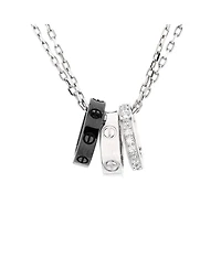 Pre-Owned Cartier Love 3 Ring Pendant Necklace 18K White Gold and Ceramic with Diamonds