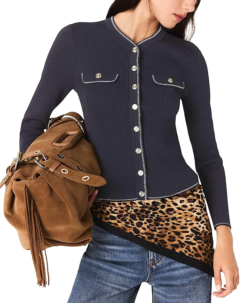 Maje Ribbed Knit Cardigan Sweater