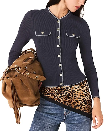 Maje Ribbed Knit Cardigan Sweater