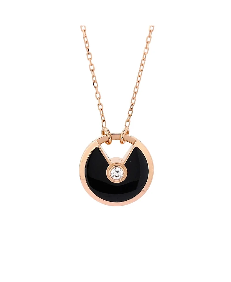 Pre-Owned Cartier Small Amulette de Cartier Pendant Necklace 18K Rose Gold with Onyx and Diamond