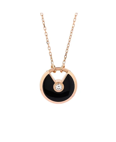 Pre-Owned Cartier Small Amulette de Cartier Pendant Necklace 18K Rose Gold with Onyx and Diamond
