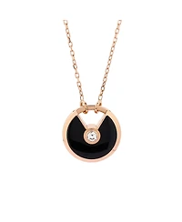 Pre-Owned Cartier Small Amulette de Cartier Pendant Necklace 18K Rose Gold with Onyx and Diamond