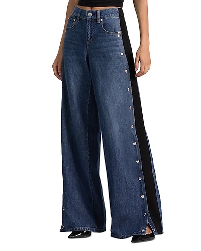 Alice and Olivia Amazing Low Rise Wide Leg Snap Trim Jeans