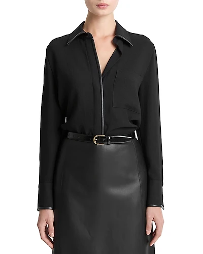 Vince Faux Leather Trim Blouse