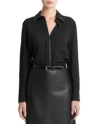 Vince Faux Leather Trim Blouse