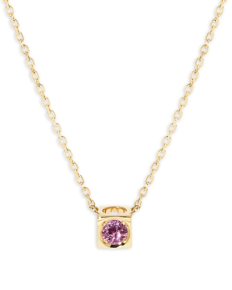 Dinh Van 18K Yellow Gold Le Cube Diamont Pink Sapphire Solitaire Cube Pendant Necklace, 15.75-17.72
