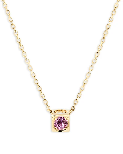 Dinh Van 18K Yellow Gold Le Cube Diamont Pink Sapphire Solitaire Cube Pendant Necklace, 15.75-17.72