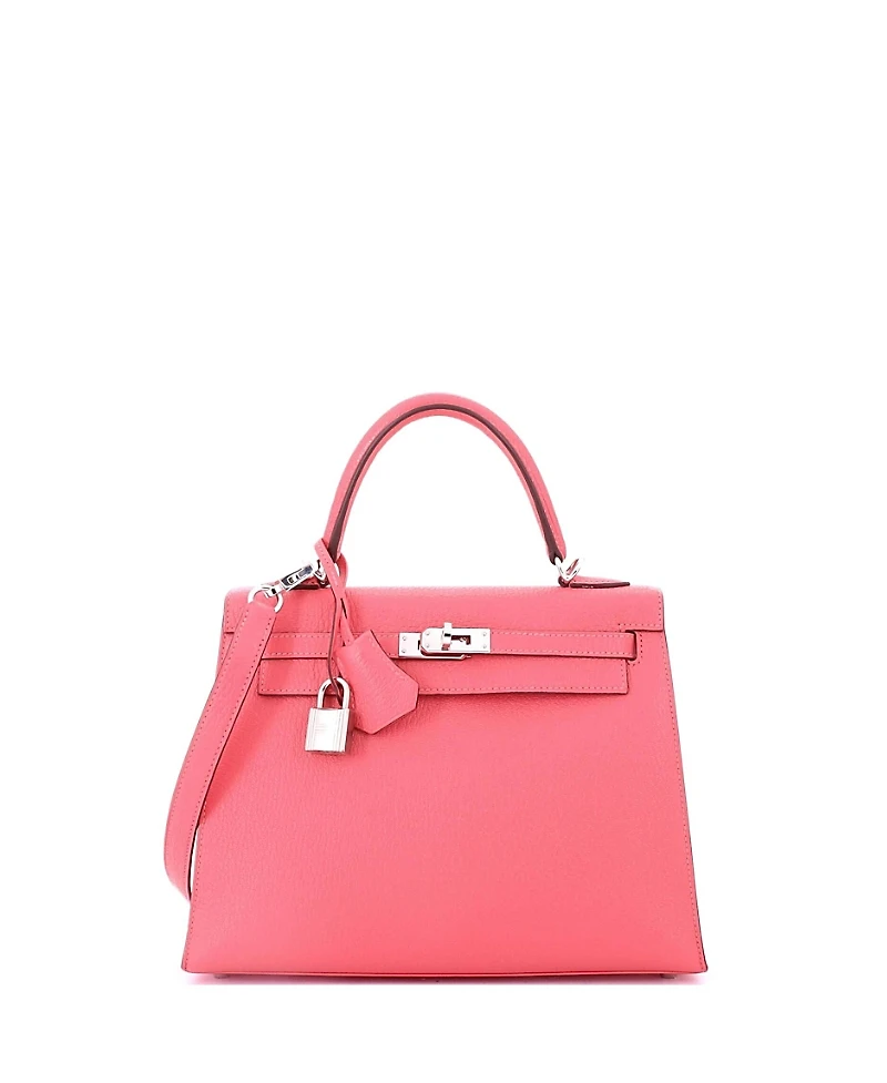 Pre-Owned Hermes Kelly 25 Handbag Pink Chevre Mysore with Palladium Hardware