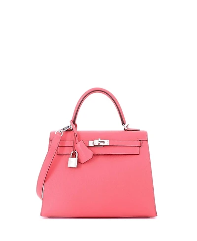 Pre-Owned Hermes Kelly 25 Handbag Pink Chevre Mysore with Palladium Hardware