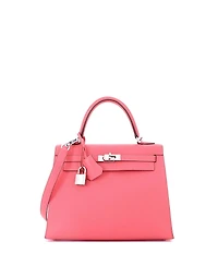 Pre-Owned Hermes Kelly 25 Handbag Pink Chevre Mysore with Palladium Hardware