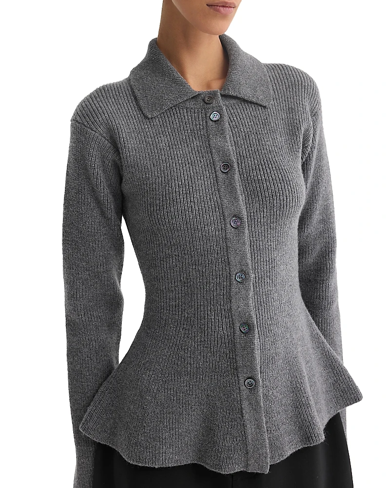 ROHE Wool Cashmere Peplum Rib Cardigan