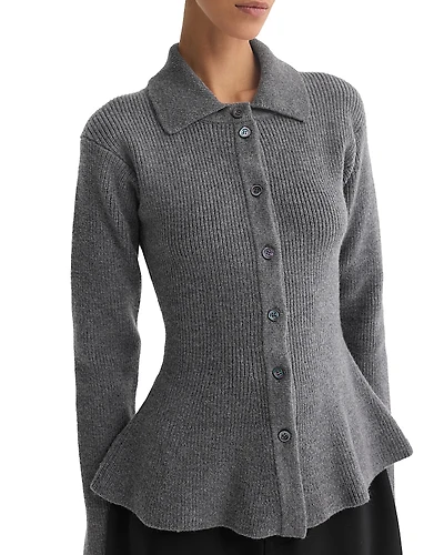 ROHE Wool Cashmere Peplum Rib Cardigan