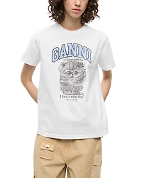 Ganni Relaxed Jersey Kitty Graphic Tee