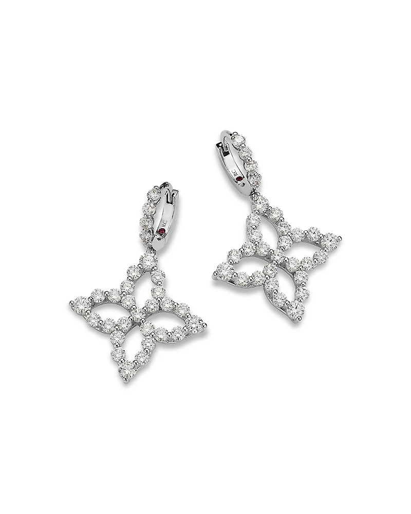 Roberto Coin 18K White Gold Diamond Princess Outline Diamond Flower Drop Earrings