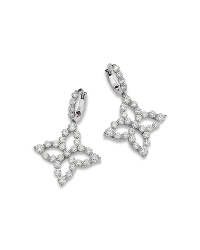 Roberto Coin 18K White Gold Diamond Princess Outline Diamond Flower Drop Earrings