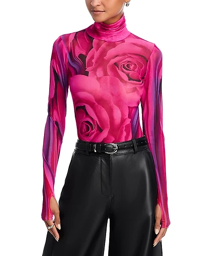 Afrm Zadie Floral Print Mesh Top