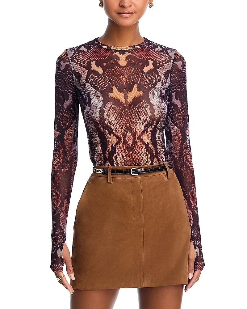 Afrm Kaylee Snakeskin Print Mesh Top