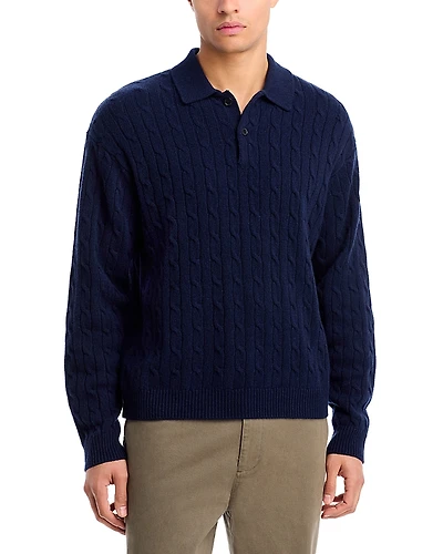Frame Wool & Cashmere Cable Knit Polo Sweater