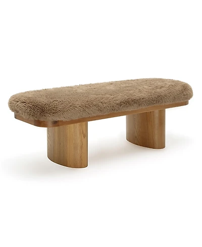 Tov Furniture Ollie Straight Faux Leather Shearling Bench