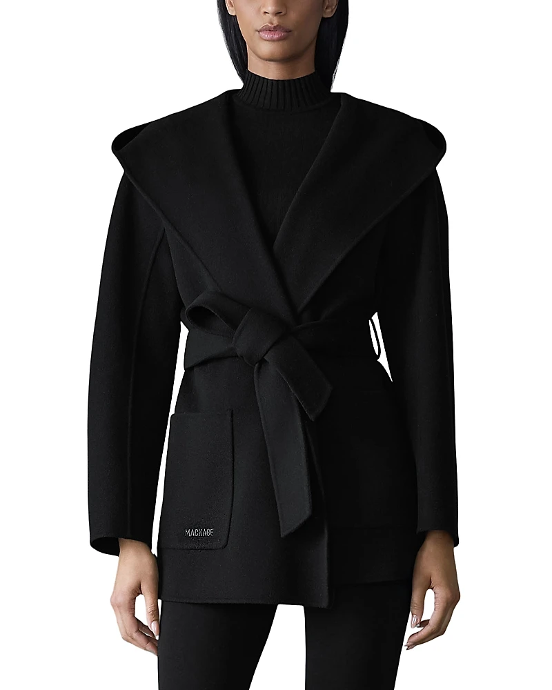 Mackage Wool Wrap Coat with Sash Belt