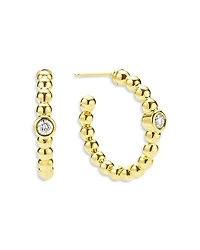 Lagos 18K Yellow Gold Caviar Gold Diamond Bezel Beaded Hoop Earrings