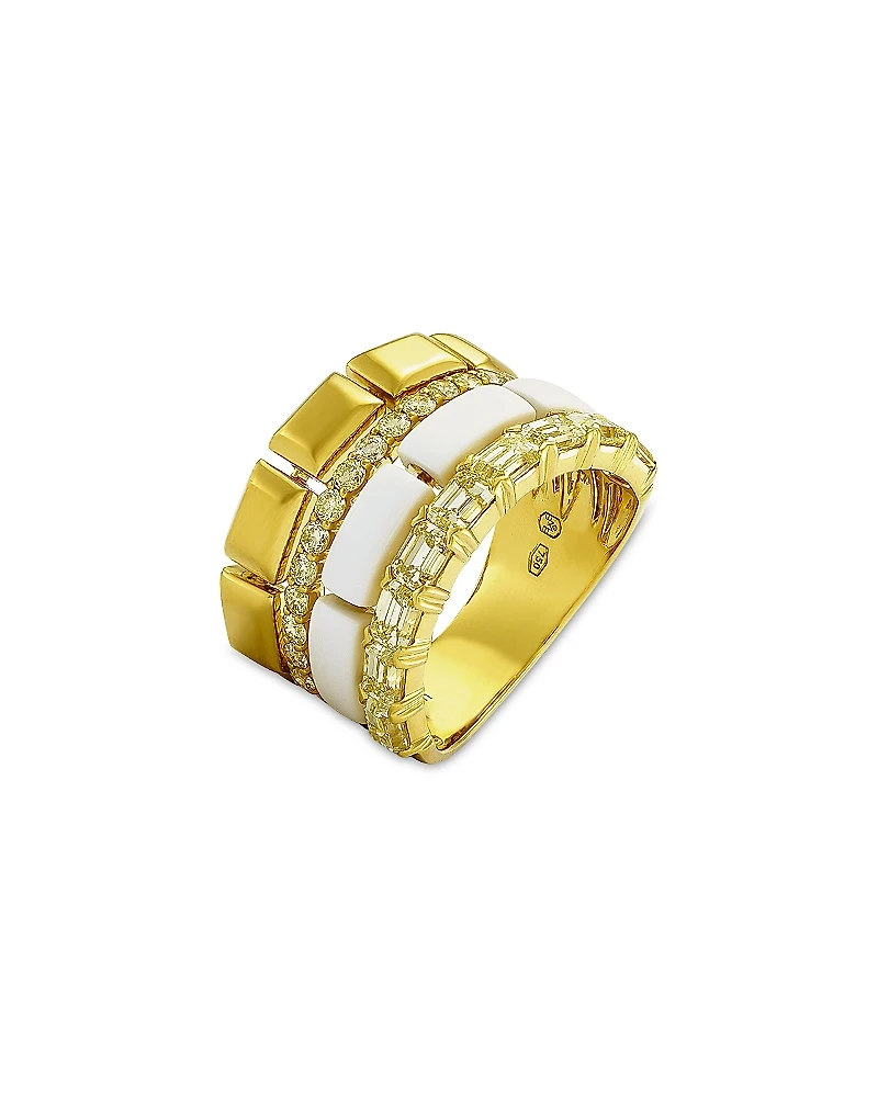 Etho Maria 18K Yellow Gold & Ceramic Mosaic Diamond Multirow Concave Ring