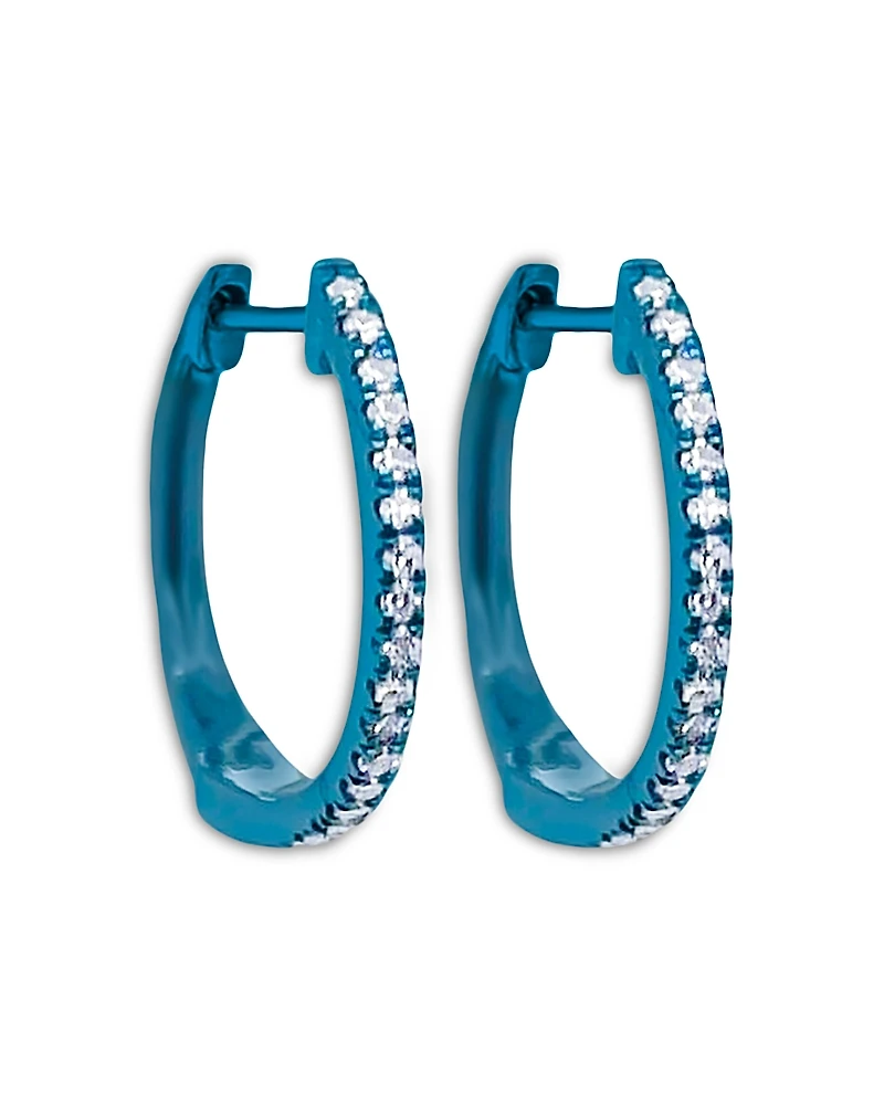 Meira T Blue Rhodium Plated Silver Diamond Small Hoop Earrings