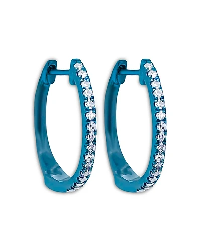 Meira T Blue Rhodium Plated Silver Diamond Small Hoop Earrings