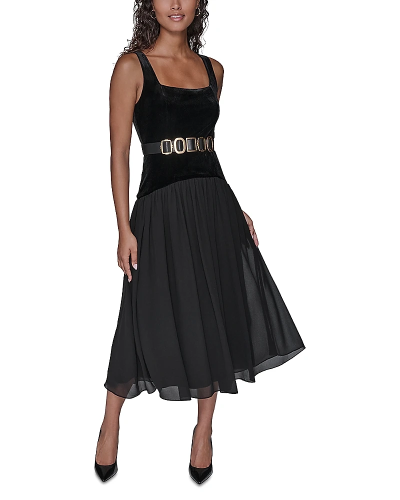 Karl Lagerfeld Paris Velvet & Chiffon Midi Dress