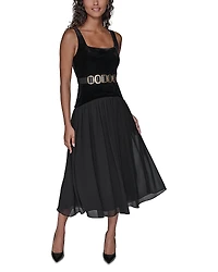 Karl Lagerfeld Paris Velvet & Chiffon Midi Dress