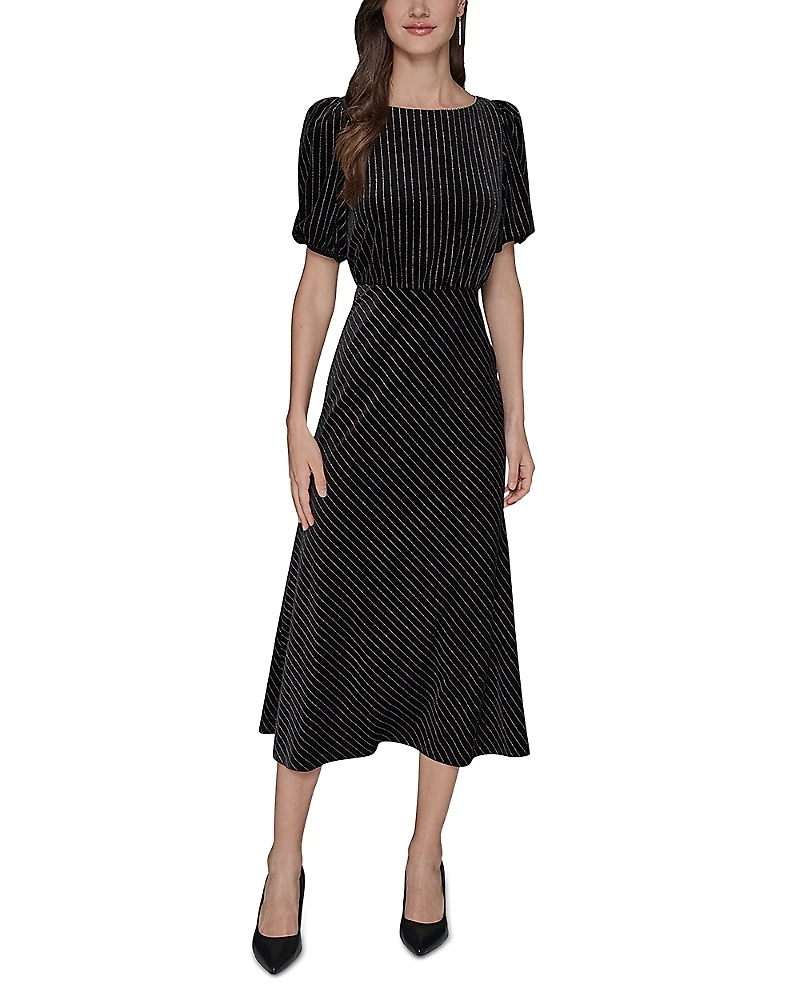 Karl Lagerfeld Paris Velvet Pinstriped Midi Dress
