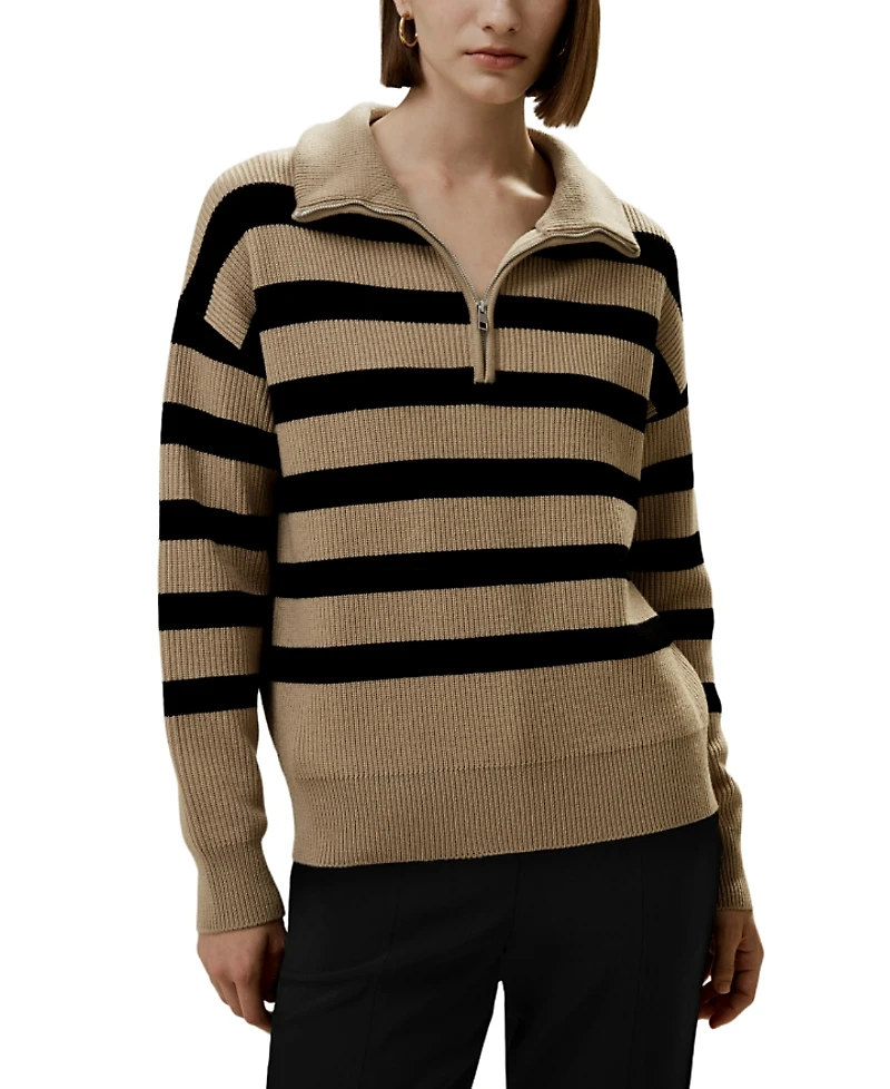 Lilysilk Collared Quarter-Zip Wool Sweater