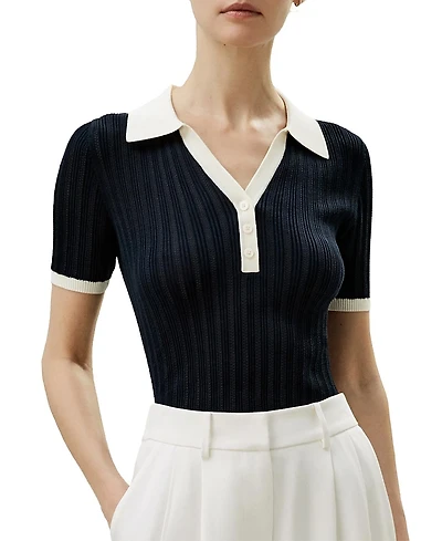 Lilysilk V Neck Ribbed Silk Knit Top