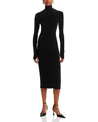 Norma Kamali Long Sleeve Turtleneck Midi Dress