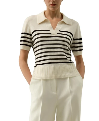 Lilysilk Striped Cashmere Polo Sweater