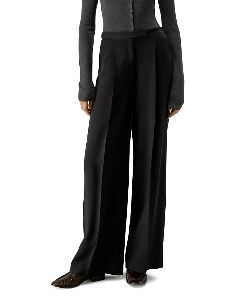 Lilysilk Silk-Wool Pleated Wide-Leg Trousers