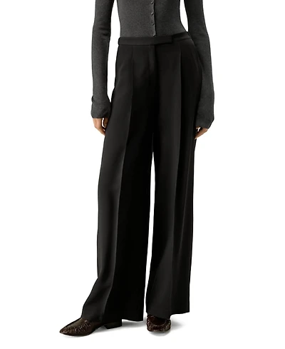 Lilysilk Silk-Wool Pleated Wide-Leg Trousers