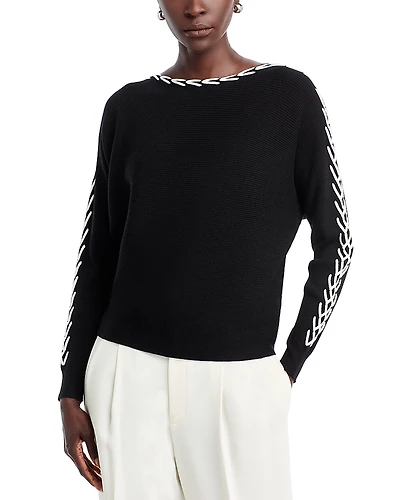 T Tahari Whipstitch Boat Neck Dolman Sleeve Sweater