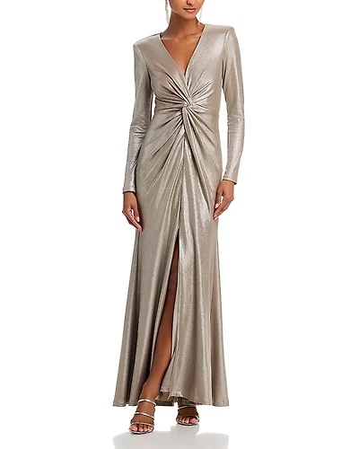 Eliza J Long Sleeved V Neck Twist Waist Mermaid Gown