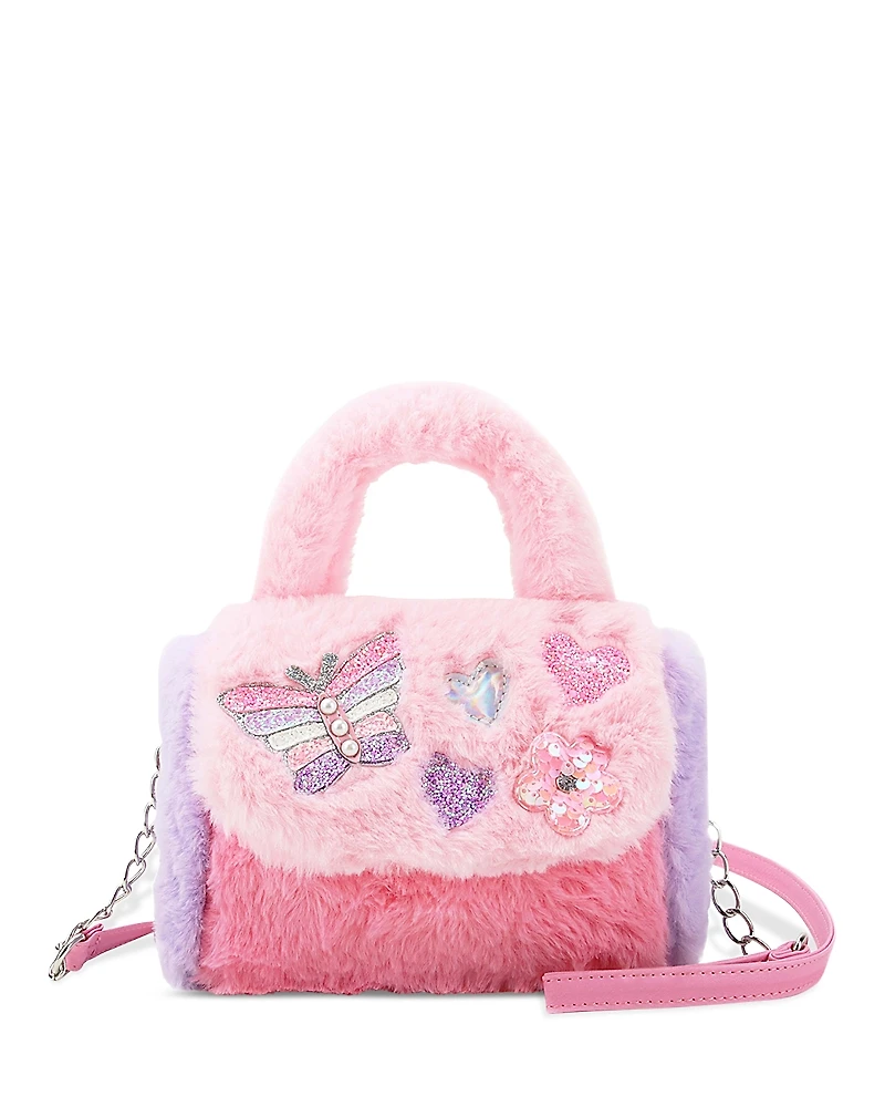 Omg Accessories Girls' Butterfly Applique Faux Fur Crossbody Bag
