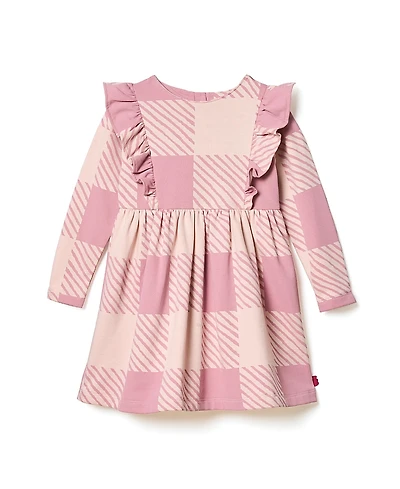 Mon Coeur Girls' Recycled Cotton Buffalo Check Ruffle Dress - Baby, Little Kid
