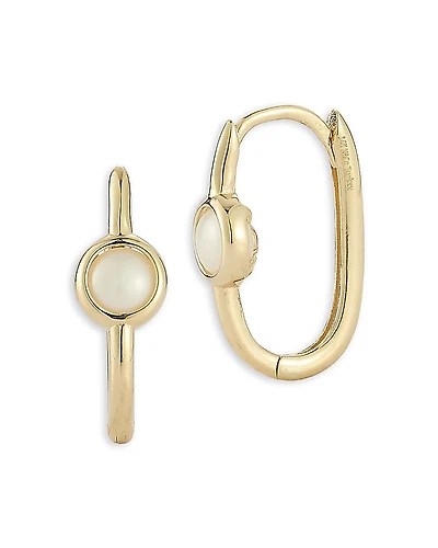 Bloomingdale's Fine Collection Freshwater Pearl Bezel Huggie Hoop Earrings