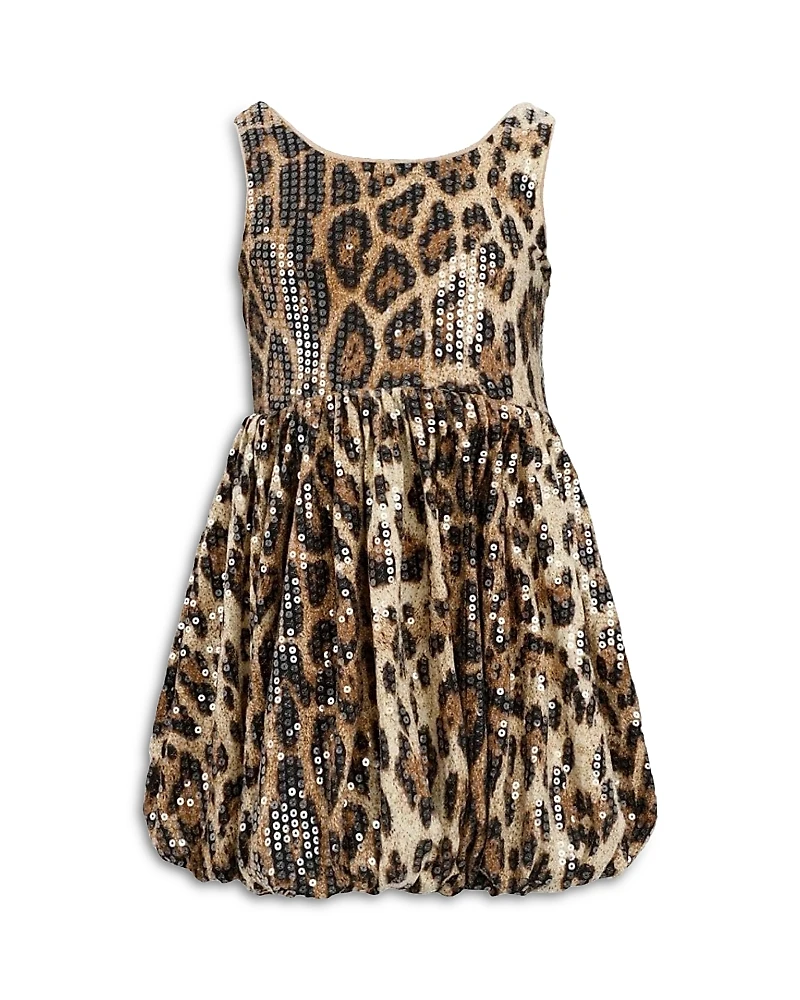 Lola + The Boys Girls' Sequin Leopard Bubble Dress - Little Kid, Big Kid