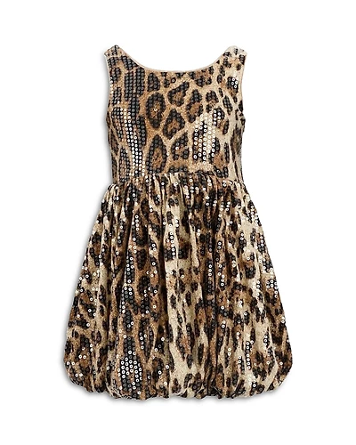 Lola + The Boys Girls' Sequin Leopard Bubble Dress - Little Kid, Big Kid