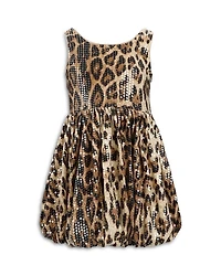 Lola + The Boys Girls' Sequin Leopard Bubble Dress - Little Kid, Big Kid