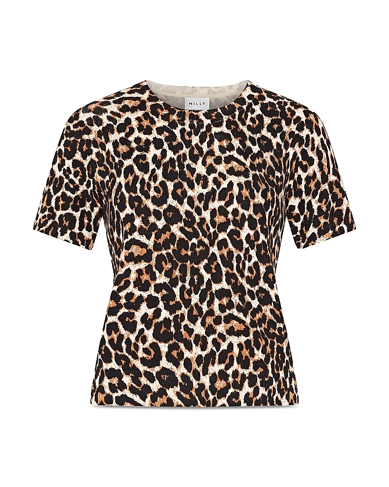 Milly Leopard Print Short Sleeve Top