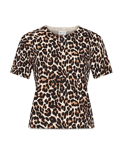 Milly Leopard Print Short Sleeve Top
